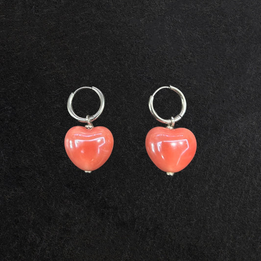 Orecchini cuore grande rosa corallo