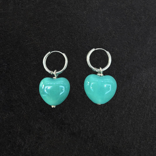 Orecchini cuore grande verde verde acqua